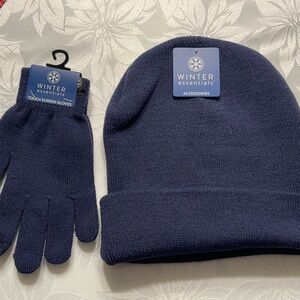 Essentials Dark Blue Cuff Hat & Touchscreen Gloves